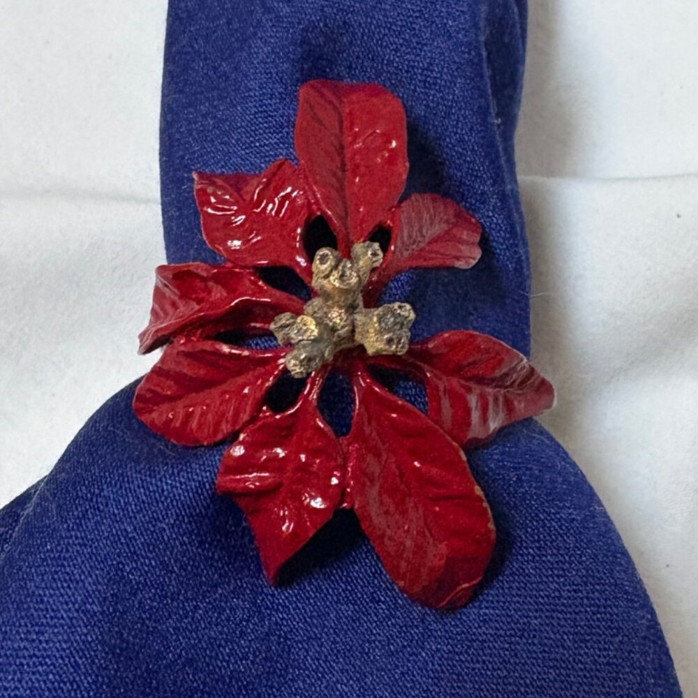 Michael Michaud Table Art Poinsettia Napkin Rings Set of 4 Pewter Holiday Decor - Picture 6 of 6